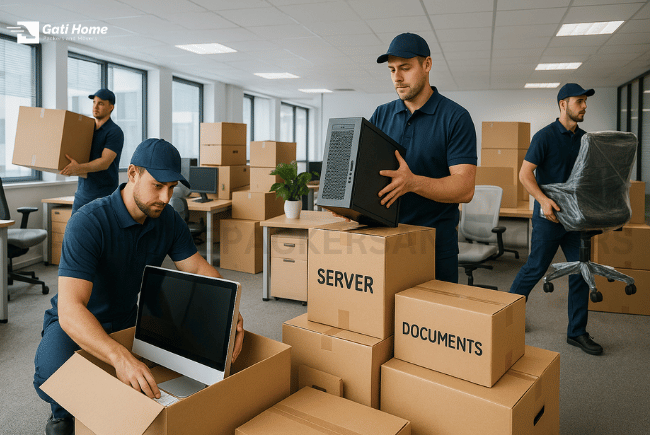 IT equipment and office furniture being packed for shifting